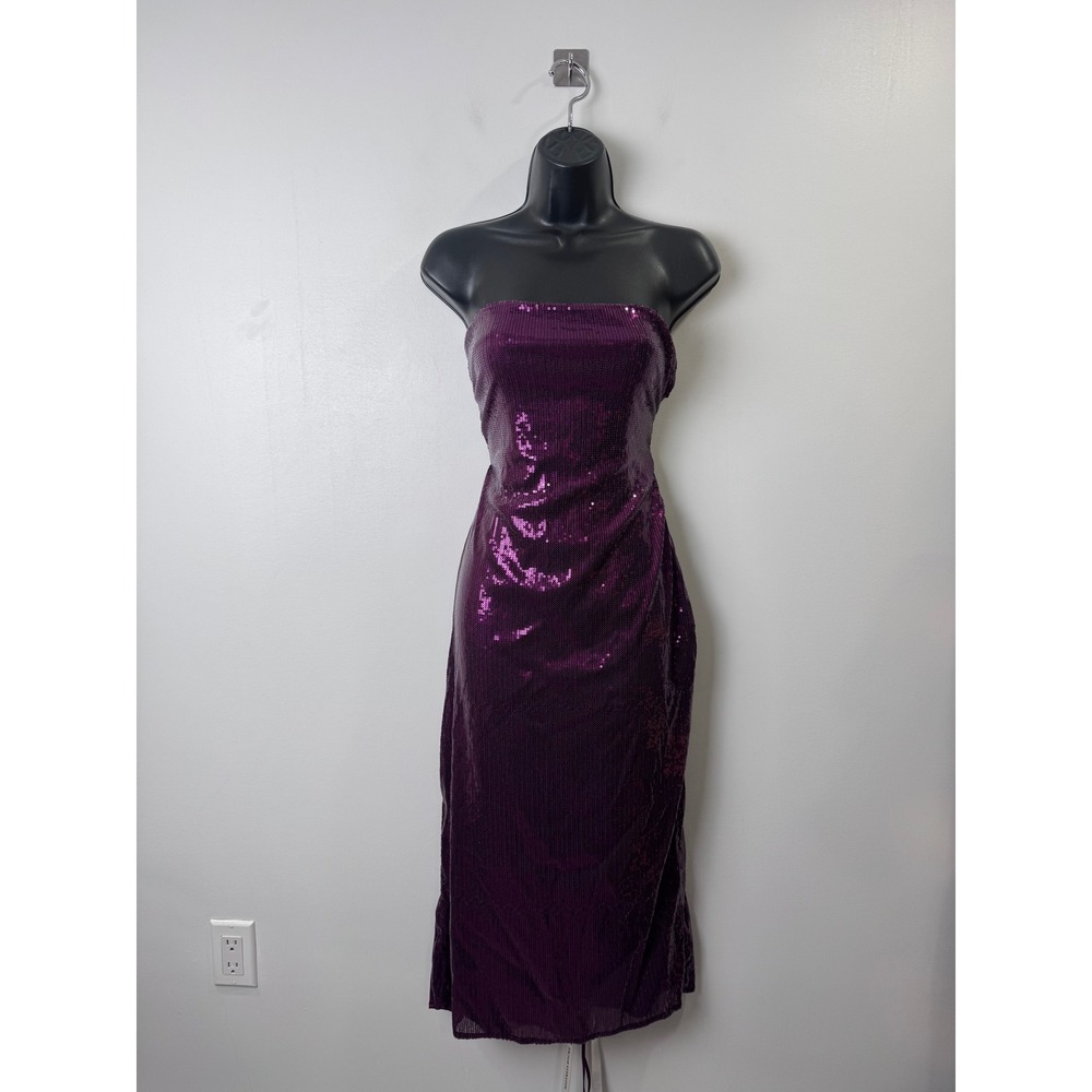 NWT Mistress Rocks Womens Grape Dress Strapless Sequin Lace Up Back Large